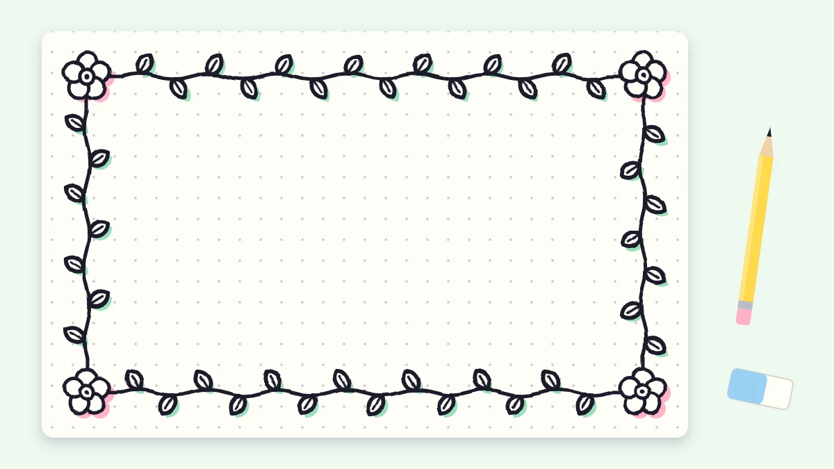 A page framed by a leafy vine border with a small flower at each corner and an empty center left for writing